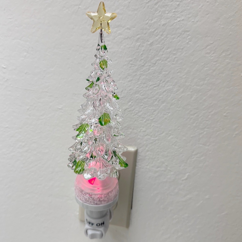 Christmas Tree Night Light Clear Green Red  LED Color Changing Gold Star PlugIn